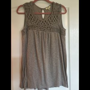 Kori Women’s Crochet Neutral Brown Tank Top Blouse Size Large